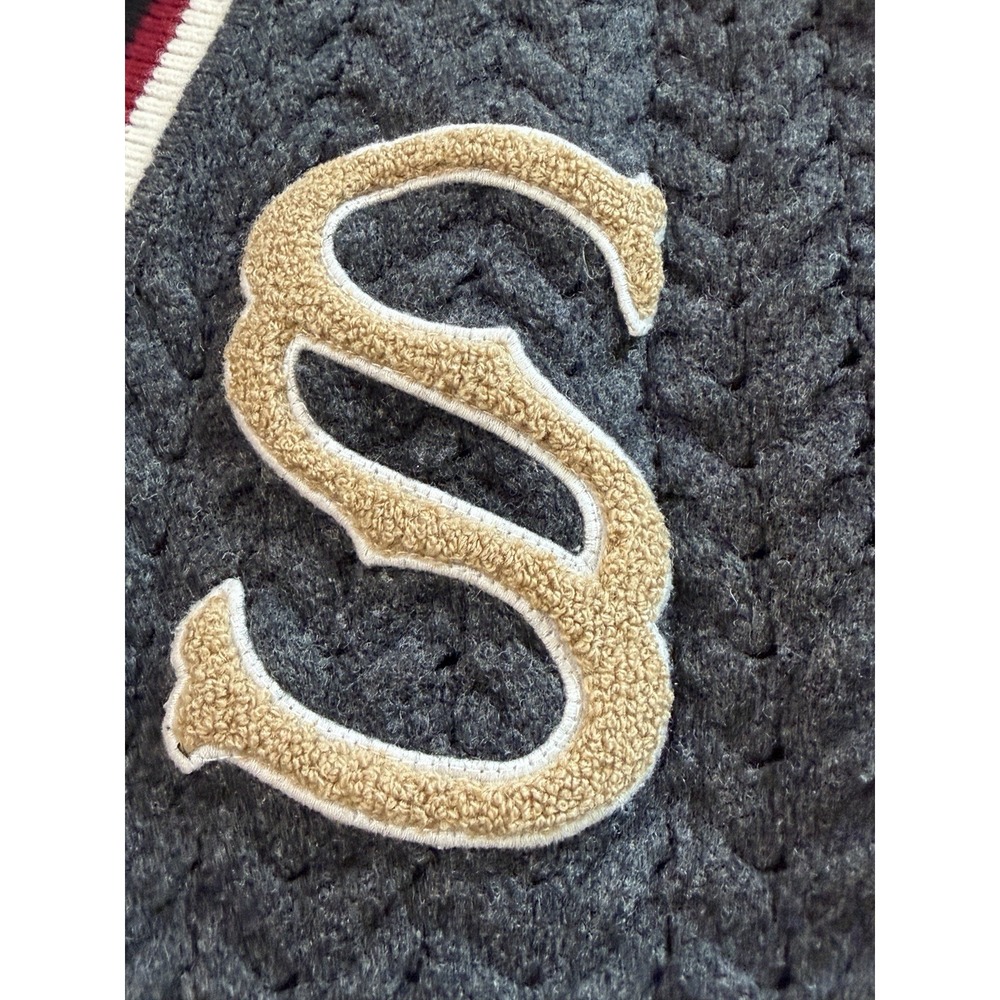 Sandro Paris Cardigan Wool Cable Knit Varsity Size 2, US Medium Monogram S - Picture 12 of 15